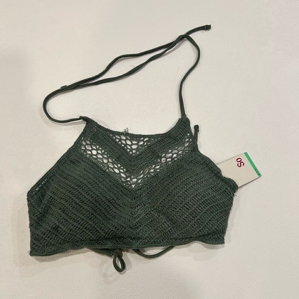 NWT SO Army green crochet bikini top size M kohls brand
